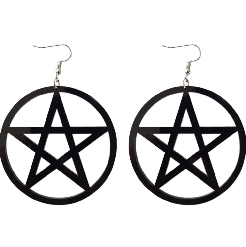 Women’s Jewelry Cute Black Circle with Star Hoop Short Dangle Earrings